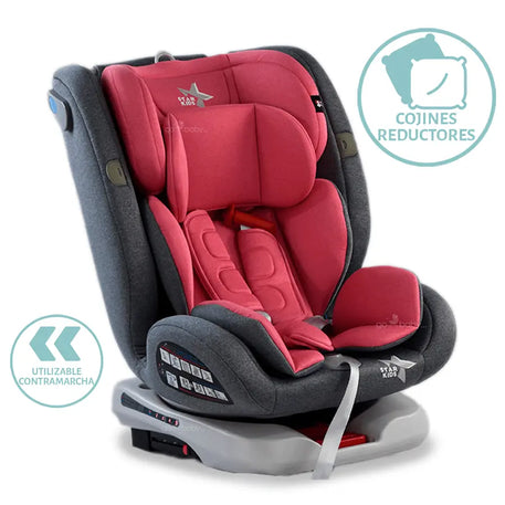 Autoasiento supreme 360 color rosa con vista  diagonal.