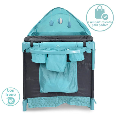 Corral/colecho silver para niño con compartimientos para padres