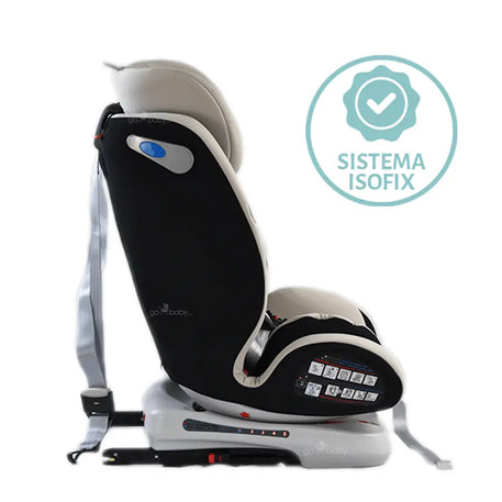 Autoasiento supreme 360 con vista lateral mostrando el siste iso fix