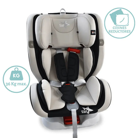 Autoasiento supreme 360 vista frontal con arnés y cojín reductor