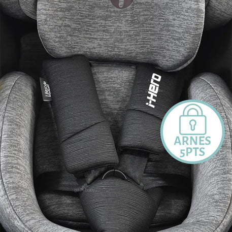 texturas de la tela y arnes de seguridad del autoasiento giro 360