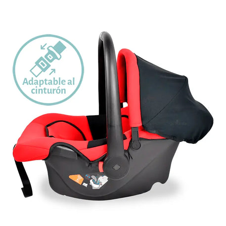 Portabebe-Autoasiento Infanti Con Soporte Rojo vista lateral con icono de cinturon de seguridad