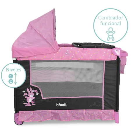 Corral/colecho silver para niña con nivel ajustable y cambiador