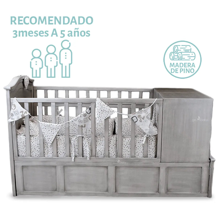 CUNA CAMA CON BASE SAMI GRIS VINTAGE