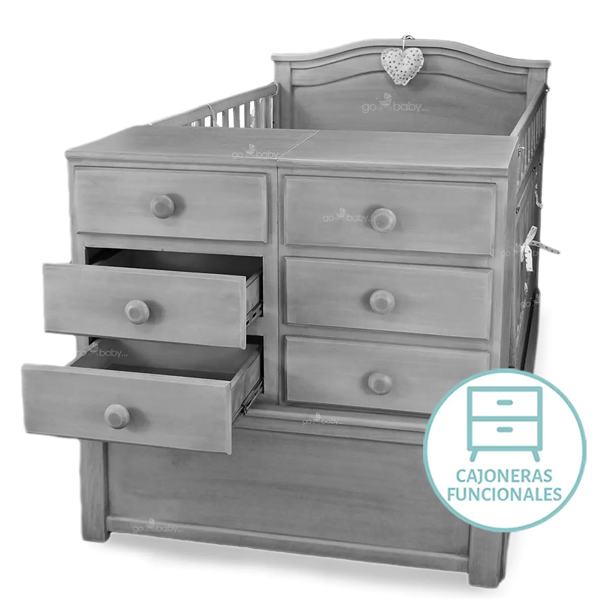 CUNA CAMA CON BASE SAMI GRIS VINTAGE