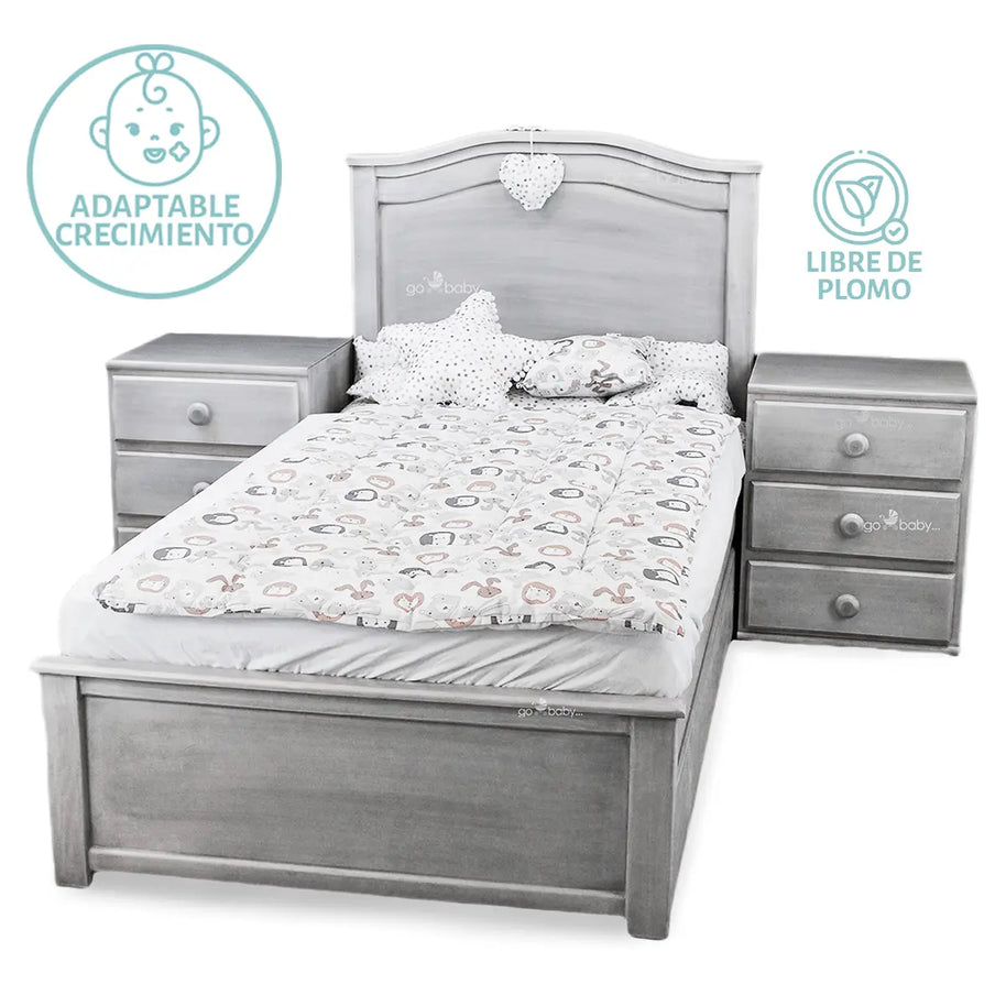 CUNA CAMA CON BASE SAMI GRIS VINTAGE