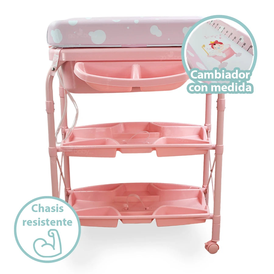 Bañera con base Pibble viajera para bebe con cambiador.