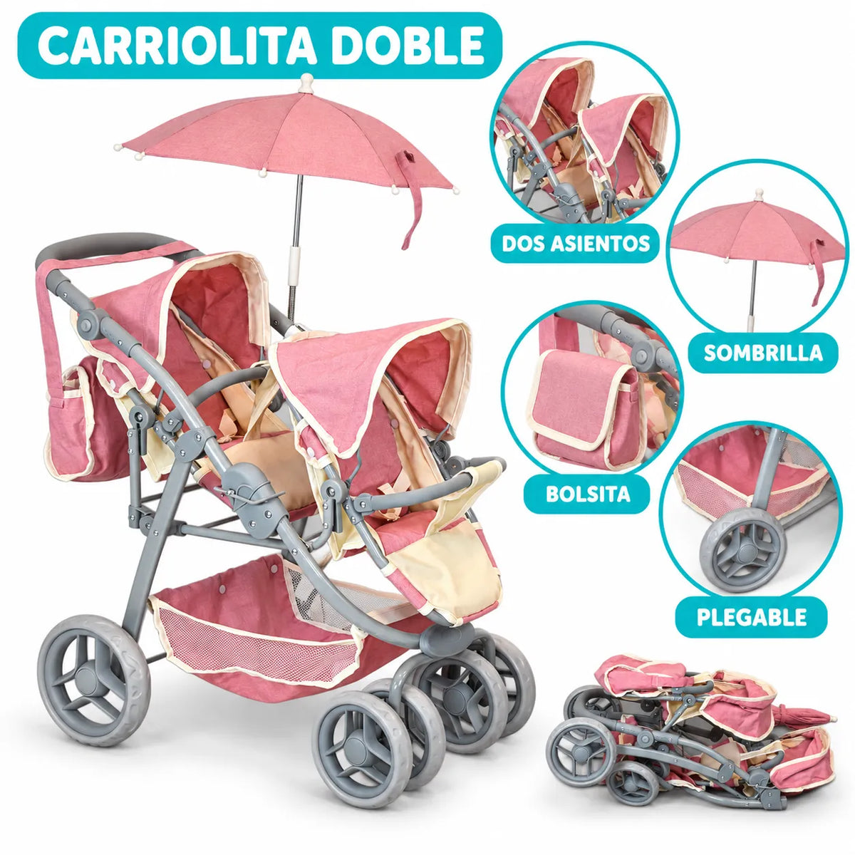 CARRIOLITA DOBLE  PARA MUÑECA 9662D