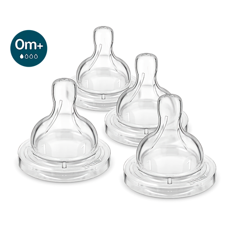 Philips Avent Pack de 4 Tetinas Anti-colic con válvula anticólicos, Flujo 1 Lento, Recién Nacido ,0 m+, Libre de BPA, Mod. SCY761/44
