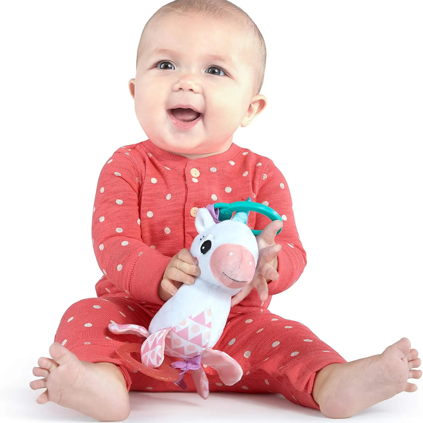 Unicornio Bright Starts Sparkle & Shine con sonajero y mordederas · 0+ meses