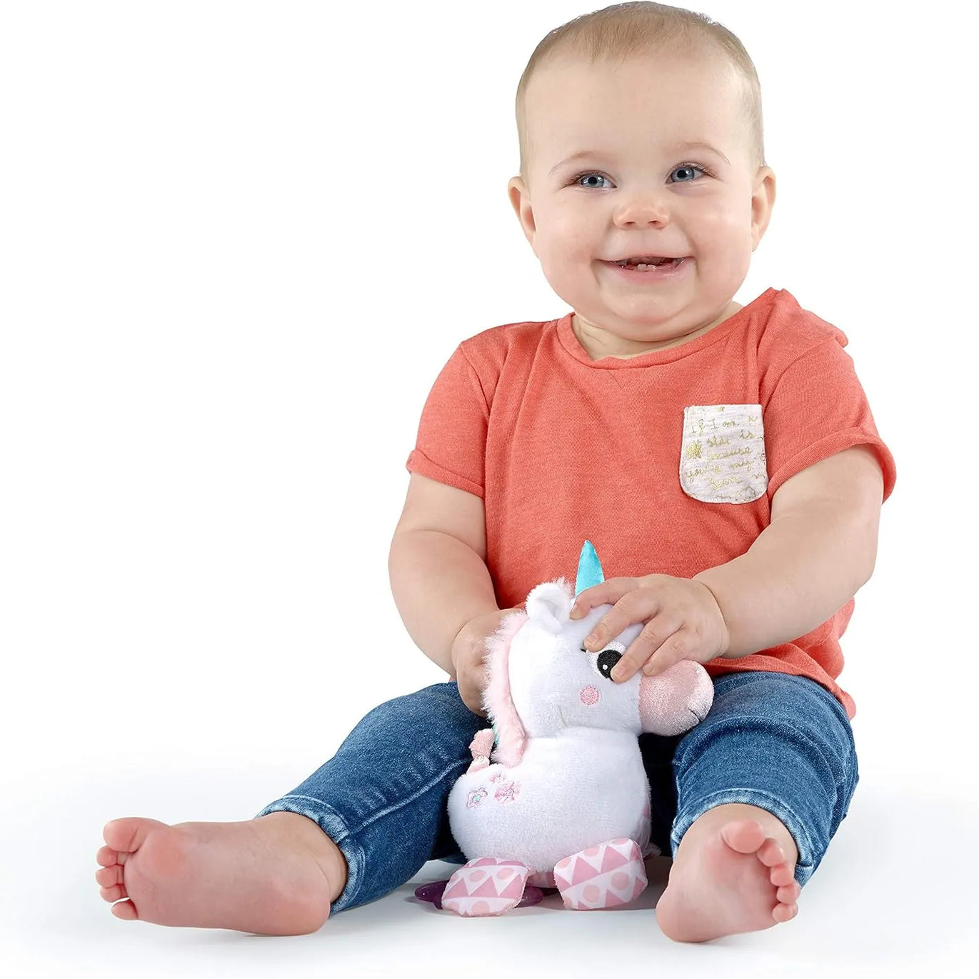 Unicornio Bright Starts Sparkle & Shine con sonajero y mordederas · 0+ meses