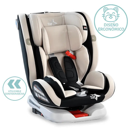 Autoasiento supreme 360 color beigecon vista diagonal.
