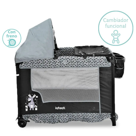 Corral/colecho silver gris con nivel ajustable y cambiador