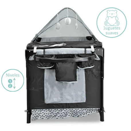 Corral/colecho silver gris con compartimientos para padres