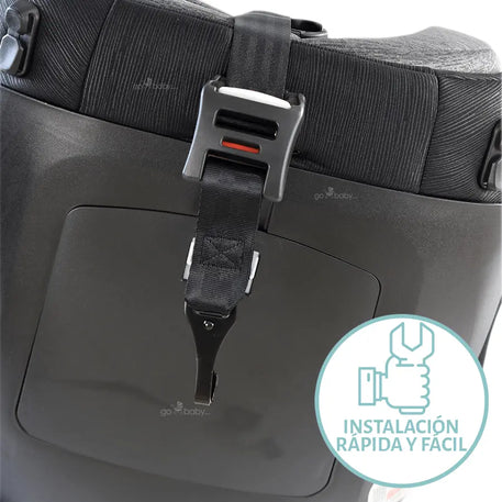 parte trasera del autoasiento hero mostrnado compartimiento y ancla del sistema top tether