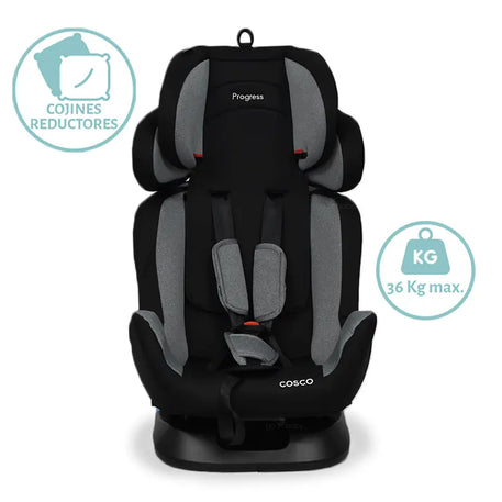 AUTOASIENTO COSCO PROGRESS GRIS extendido  sin cojines reductores