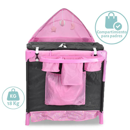 Corral/colecho silver para niña con compartimientos para padres