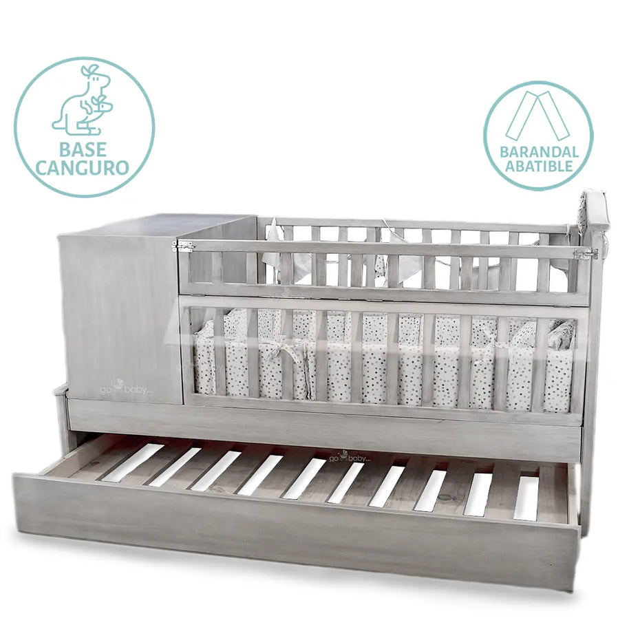 CUNA CAMA CON BASE SAMI GRIS VINTAGE