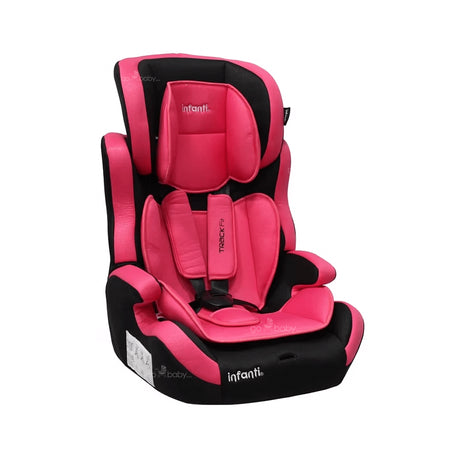 Autoasiento booster grupo 1,2,3 color rosa con vista diagonal