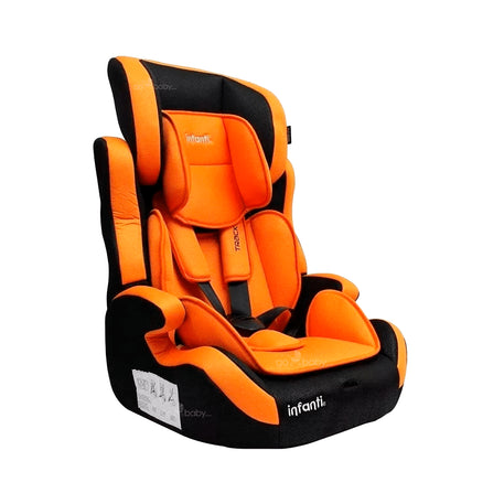 Autoasiento booster grupo 1,2,3 color naranja en vista diagonal