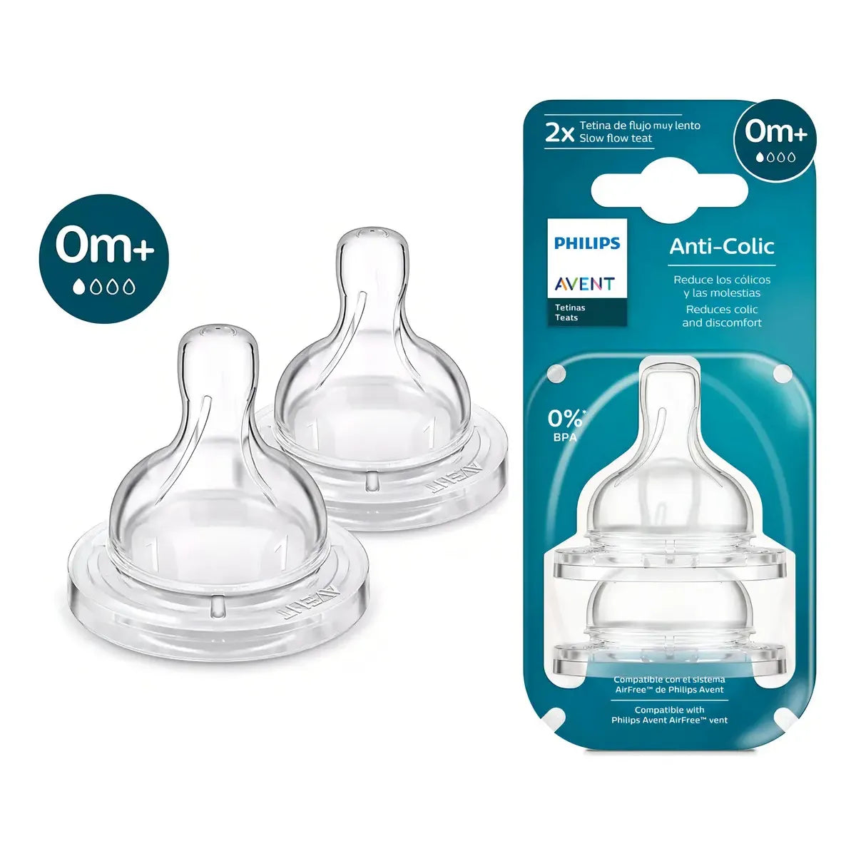 Philips Avent Tetinas X2 SCY761/02 - Flujo Muy Lento Anticólicos (0m+)