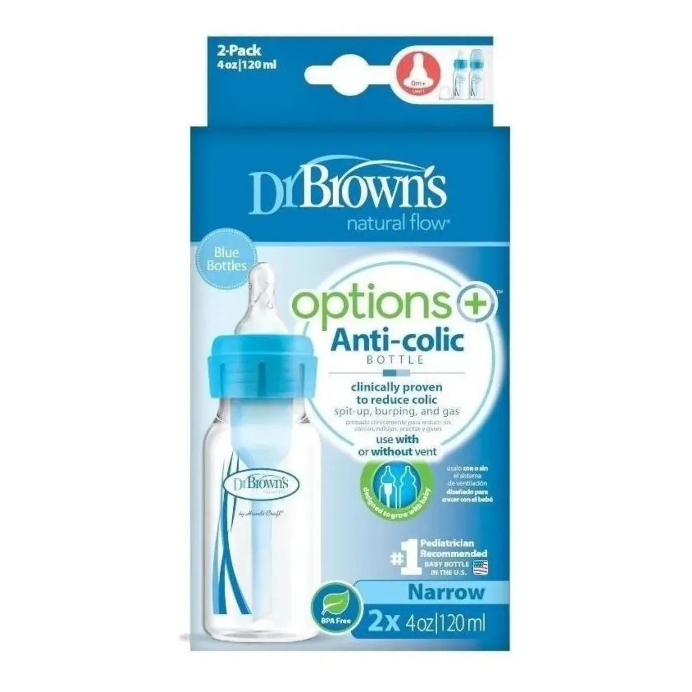 Biberones Dr Browns Options Estandar 2 Piezas 120ml/4oz 0m+ Color Azul