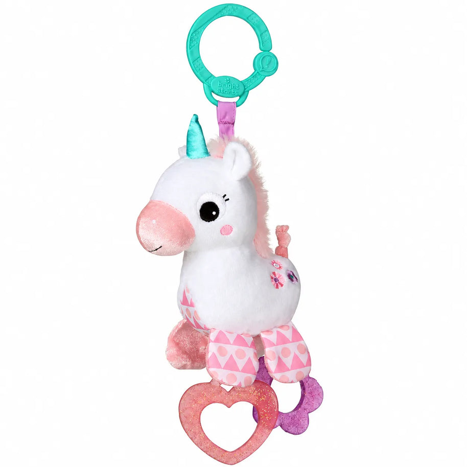 Unicornio Bright Starts Sparkle & Shine con sonajero y mordederas · 0+ meses