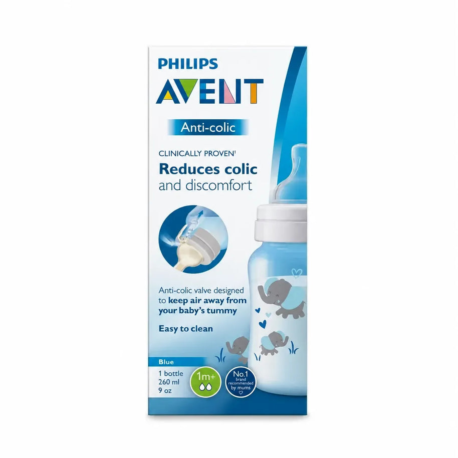 Biberón Philips Avent Anticólicos 260 ml / 9 oz · Azul Elefante SCY121/06