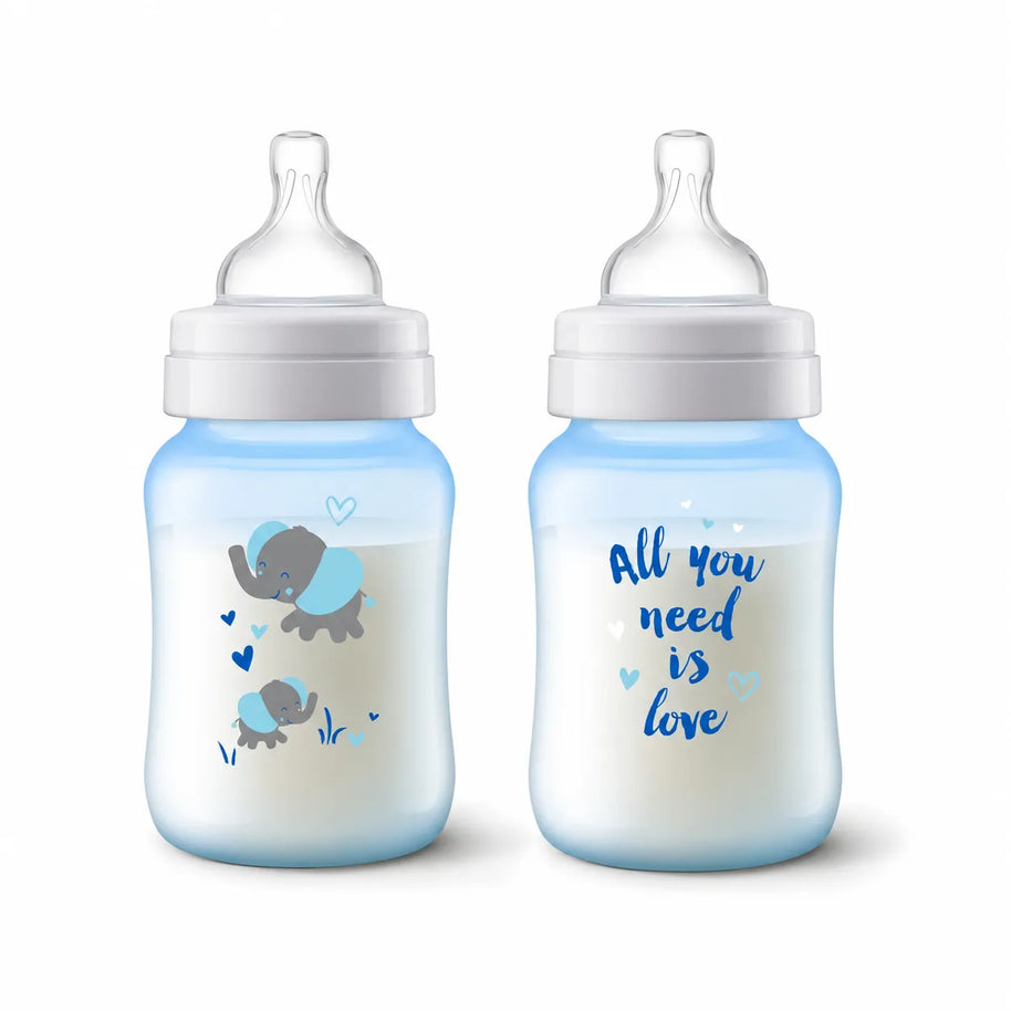 Biberón Philips Avent Anticólicos 260 ml / 9 oz · Azul Elefante SCY121/06