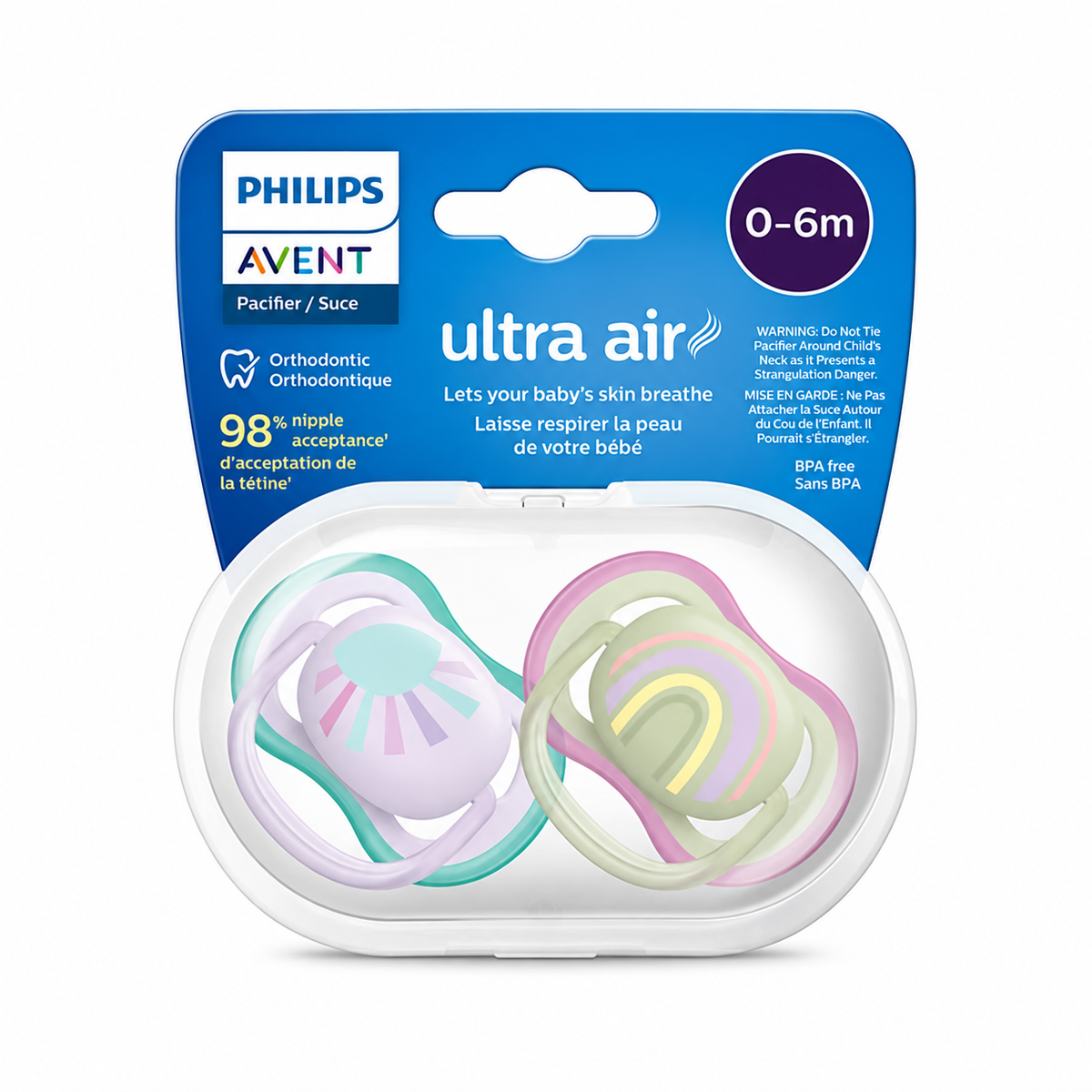 Chupones Philips Avent Ultra Air 0–6 meses · 2 piezas SCF085/59.