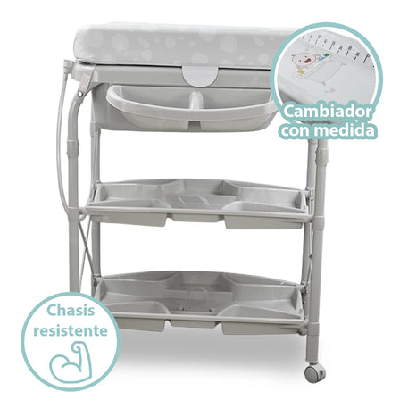 Bañera con base Pibble viajera para bebe con cambiador.