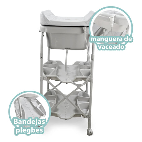 Bañera con base Pibble viajera para bebe con cambiador.