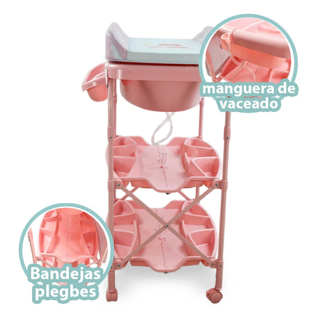 Bañera con base Pibble viajera para bebe con cambiador.