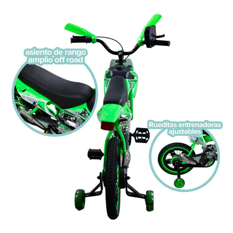 Bicicleta infantil con ruedas entrenadoras cross R16