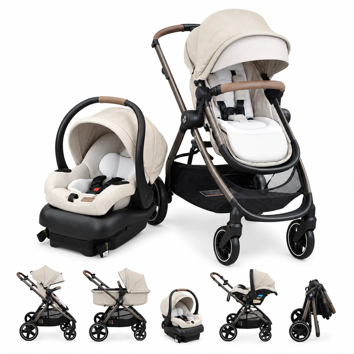 Carriola Maxi-Cosi Zelia Pro 5 en 1 con portabebé Mico Pro — Beige