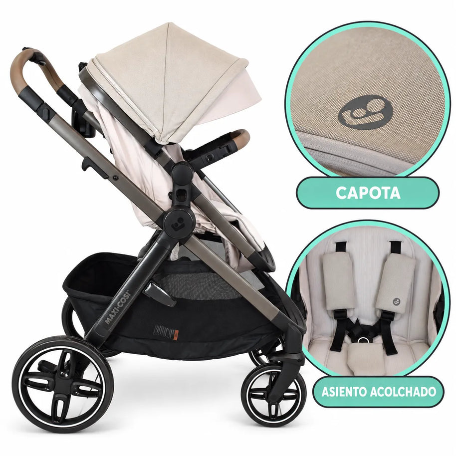 Carriola Maxi-Cosi Zelia Pro 5 en 1 con portabebé Mico Pro — Beige