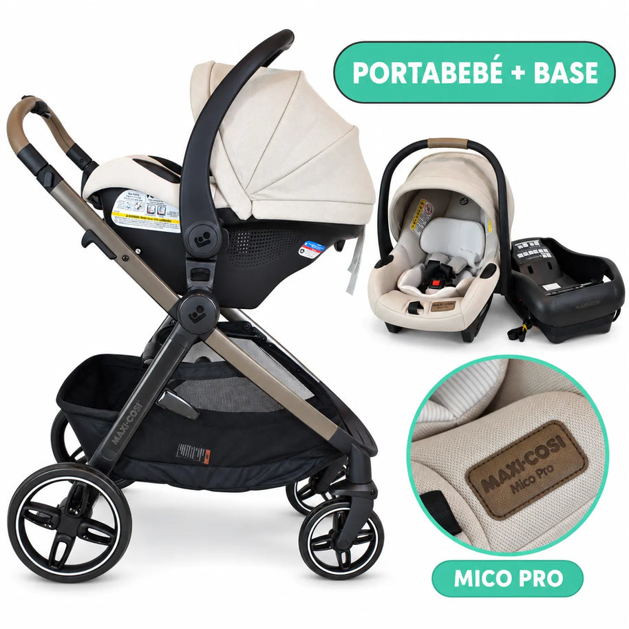 Carriola Maxi-Cosi Zelia Pro 5 en 1 con portabebé Mico Pro — Beige