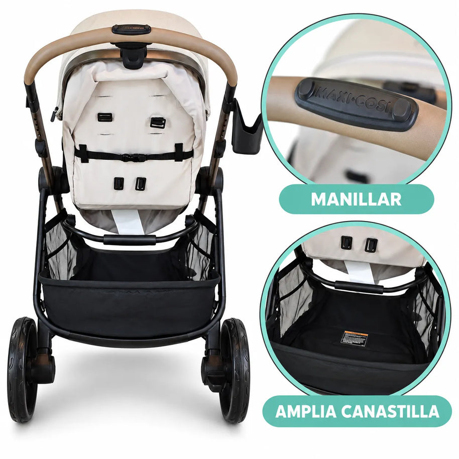 Carriola Maxi-Cosi Zelia Pro 5 en 1 con portabebé Mico Pro — Beige